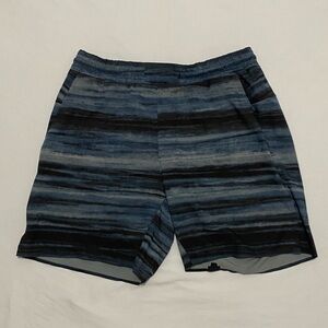 Men’s Lululemon Current State Striped Board Shorts Lined Blue and Black Size Med